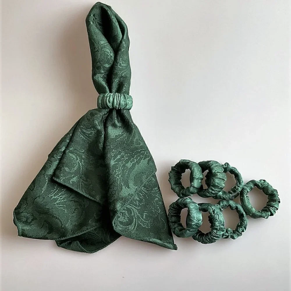 VTG WC Design Forest Green Damask Cloth Napkins & Ring Set - 16 Pcs
